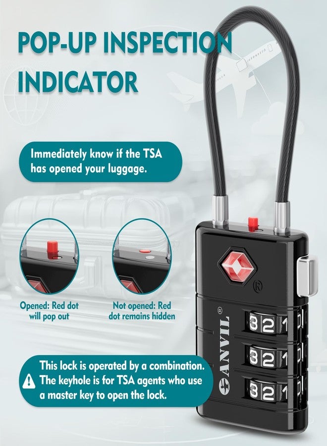 ANVIL TSA Approved Luggage Locks - High Security TSA008 Combination Travel Locks with Inspection Indicator for Suitcases and Backpacks. (2, Black) - Image 3